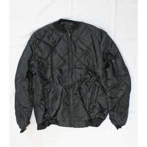 Men's Black Quilted Bomber Puffer Jacket NIB Shiny Nylon Windproof XL/XXL Coat